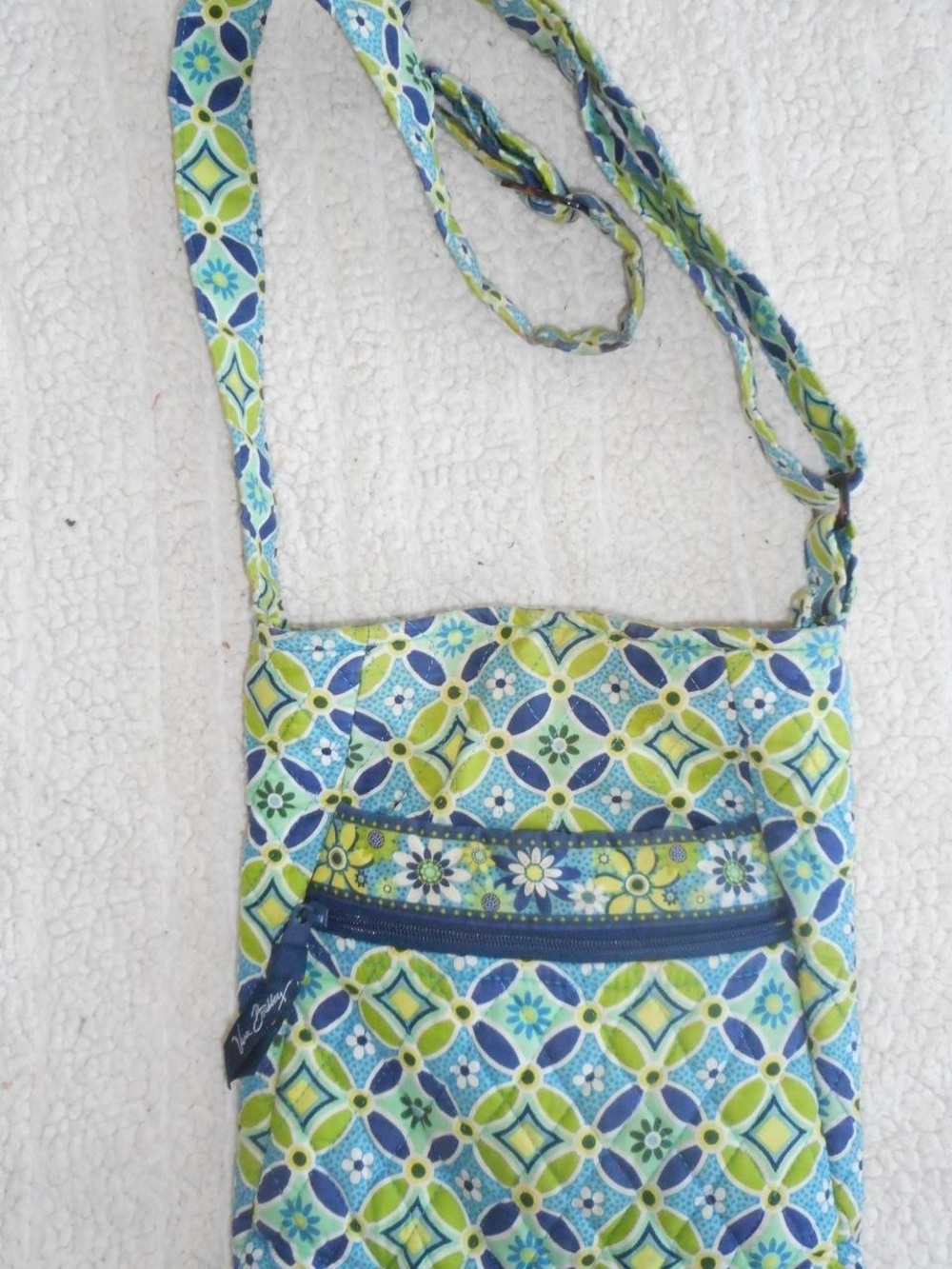 Vera Bradley Blue Green Quilted Crossbody Shoulder Bag Floral Geometric Print